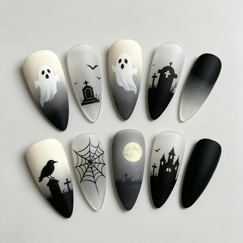 Halloween Kunstnagelset mit gruseligen Geister- und Spinnenmotiven Brehn