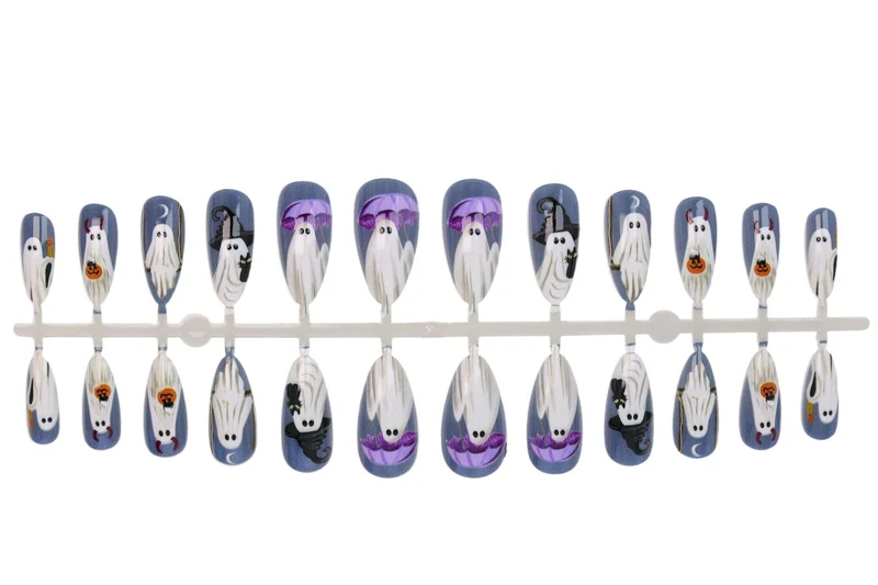 Halloween Kunstnagelset mit gruseligen Geister- und Kürbisdesigns Brehn