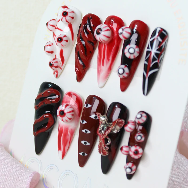 Halloween Kunstnagelset mit gruseligen Augen- und Schlangenmotiven Brehn