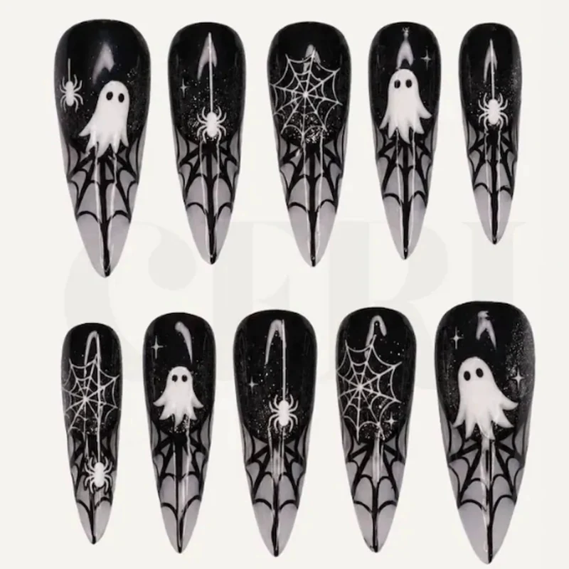 Halloween Kunstnagelset mit Geister- und Spinnennetz-Design Brehn