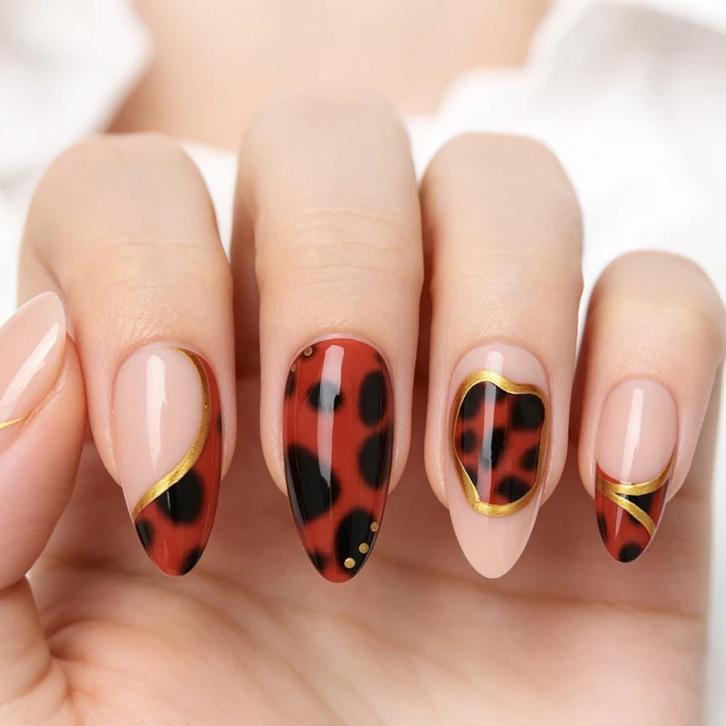 Kunstnagel-Set mit kreativen Leoparden- und Glitzerdetails Brehn
