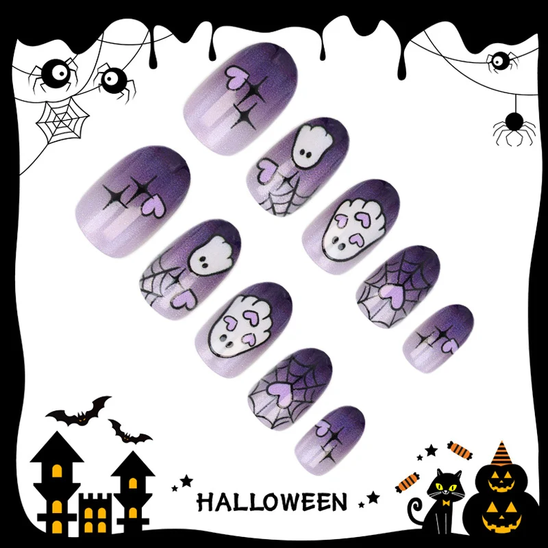 Halloween Kunstnagelset mit Geister- und Spinnenmotiven Brehn