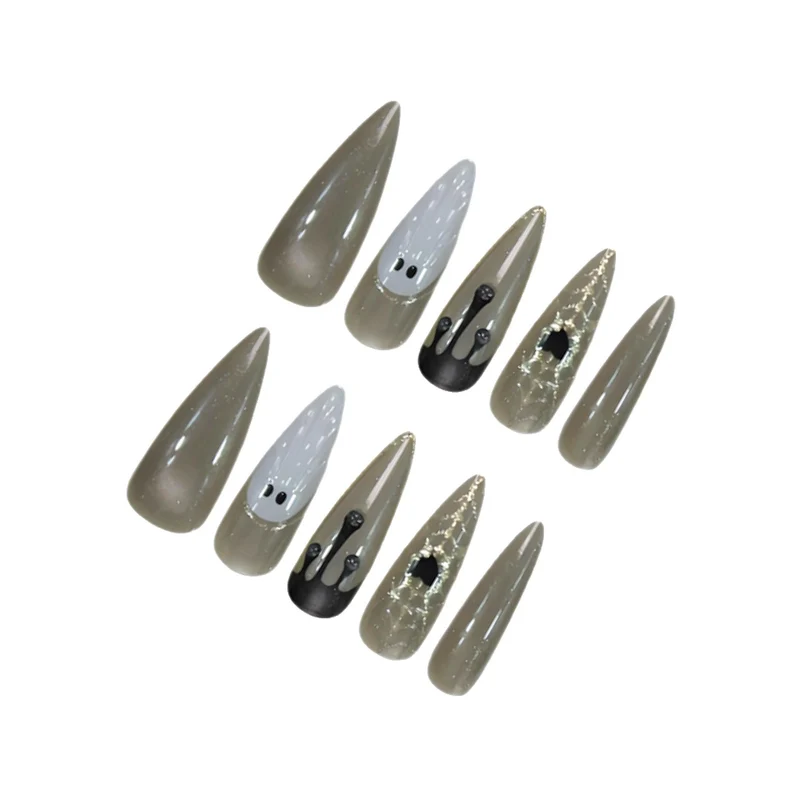 Halloween Kunstnagelset mit eleganten Geister- und Spinnenmotiven Brehn