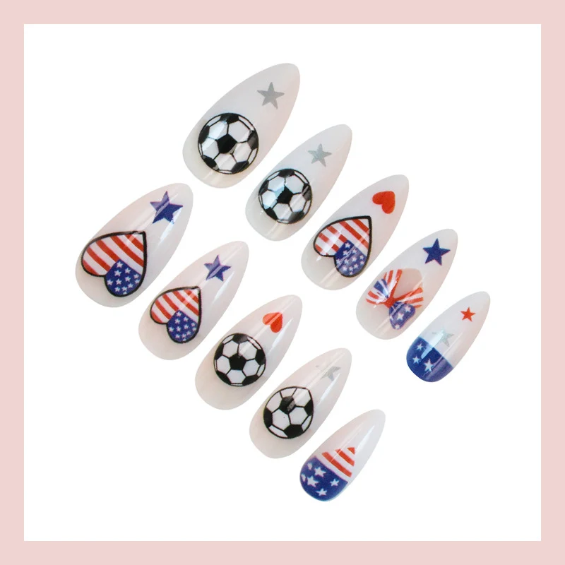 Kreatives Kunstnagelset mit sportlichen Motiven und patriotischen Symbolen Brehn