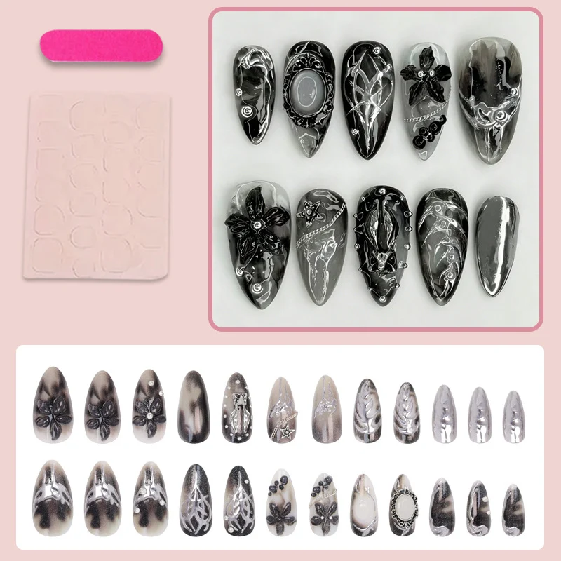 Künstliche Nagelspitzen mit glamourösem Schwarz-Weiß-Design Brehn