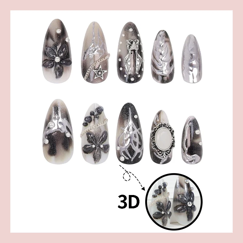 Künstliche Nagelspitzen mit glamourösem Schwarz-Weiß-Design Brehn