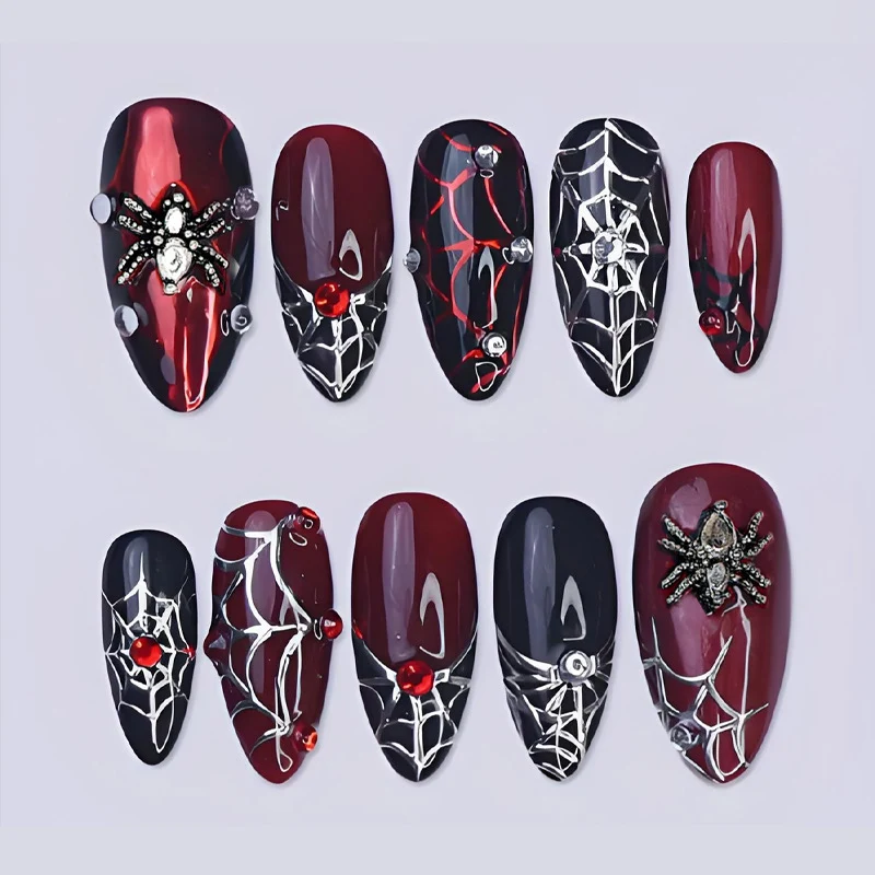 Halloween Kunstnagelset mit Spinnen- und Netzdesigns Brehn
