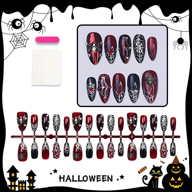 Halloween Kunstnagelset mit Spinnen- und Netzdesigns Brehn