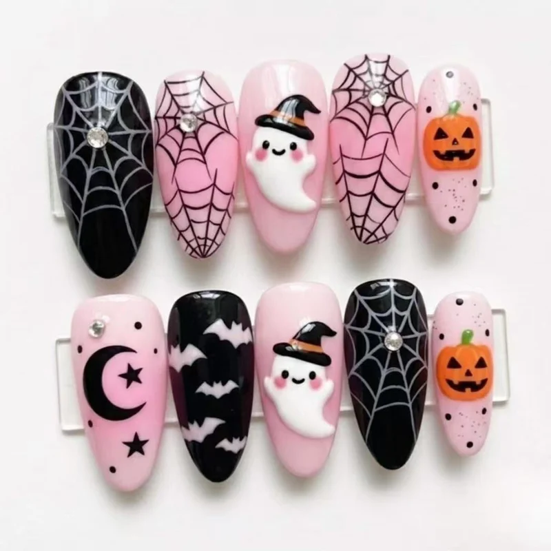 Halloween Kunstnagelset mit kreativen Geister- und Spinnenmotiven Brehn
