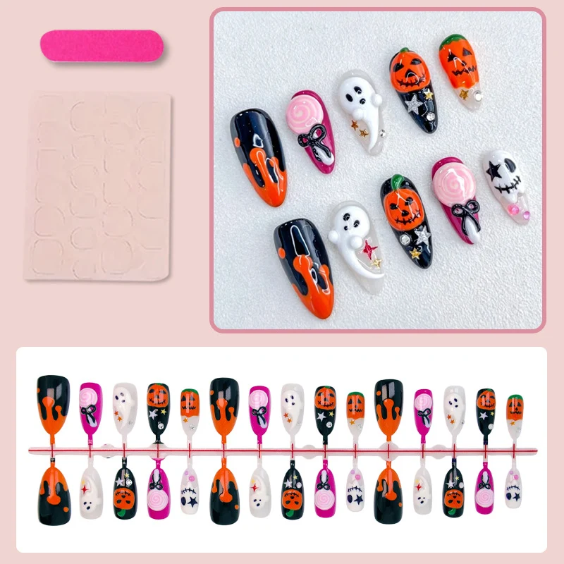 Halloween Kunstnagelset mit kreativen Geister- und Kürbismotiven Brehn