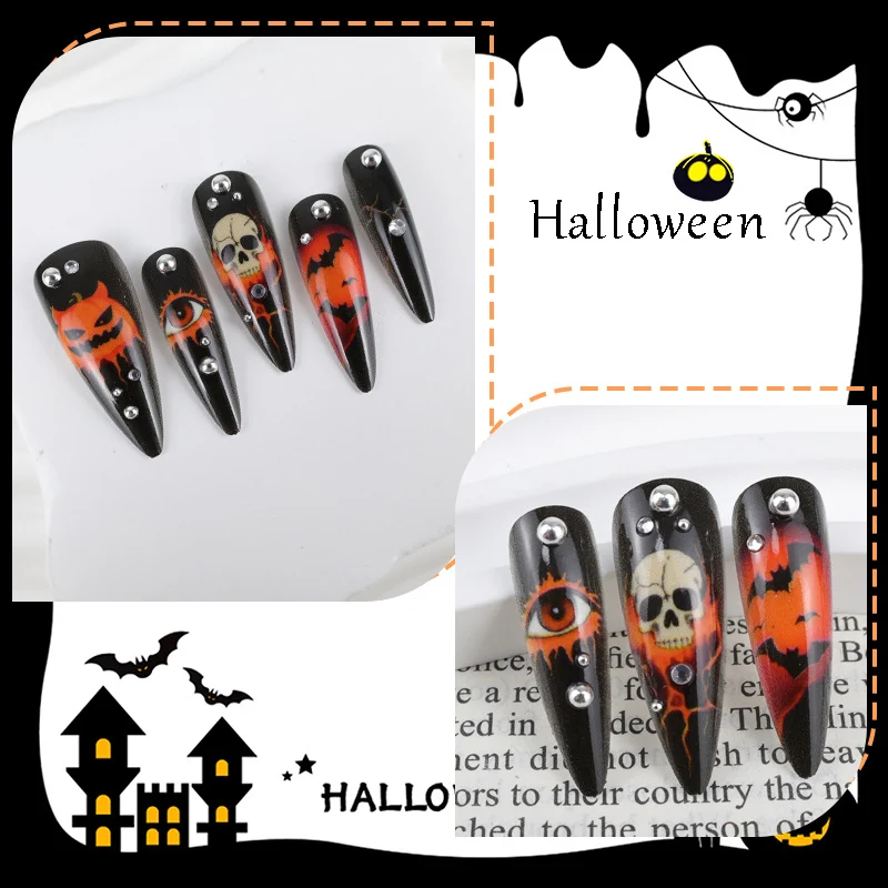 Halloween Kunstnagelset mit kreativen Geister- und Kürbisdesigns Brehn
