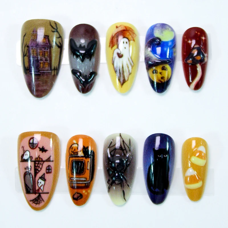 Halloween Kunstnagelset mit kreativen Geister-, Kürbis- und Tierdesigns Brehn