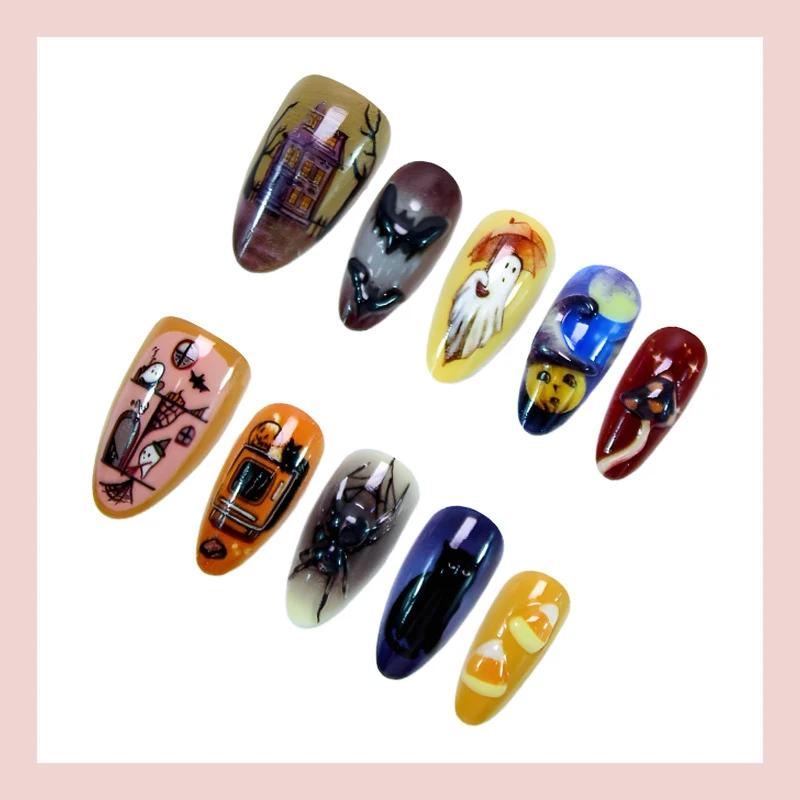 Halloween Kunstnagelset mit kreativen Geister-, Kürbis- und Tierdesigns Brehn