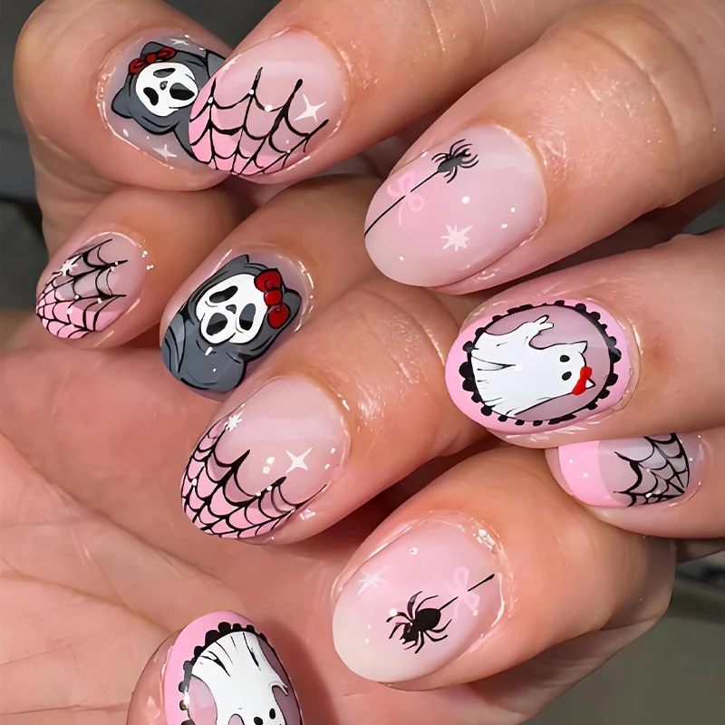 Halloween Kunstnagelset mit gruseligen Motiven und gleitendem Design Brehn