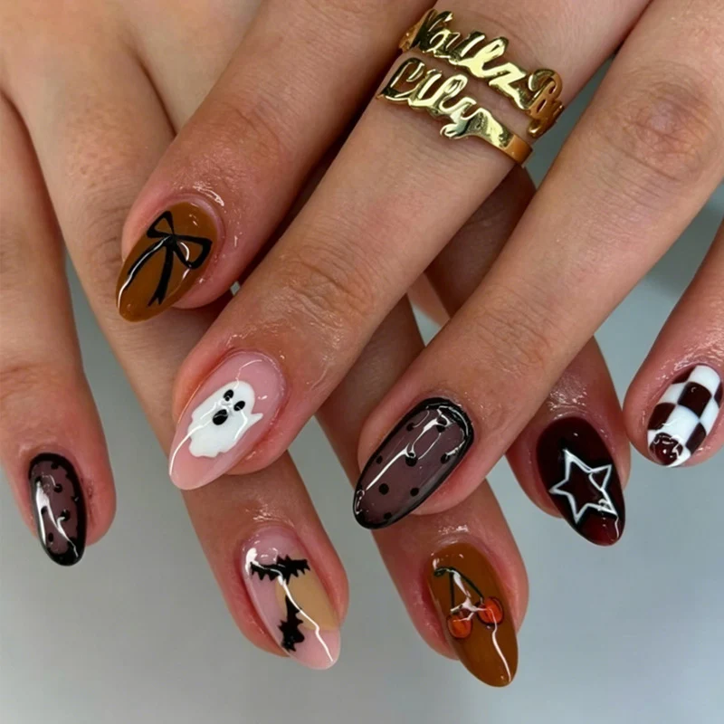 Halloween Kunstnagelset mit gruseligen Motiven und gleitendem Design Brehn