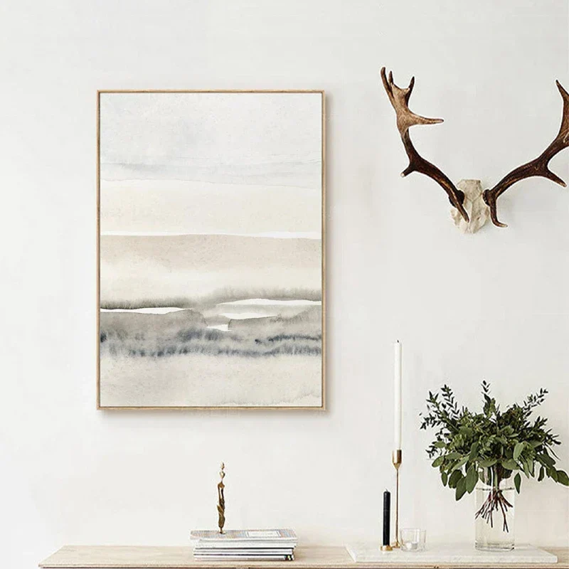 Minimalistische Abstrakte Landschaft Wandkunst Fine Art Leinwanddrucke Beige Grau Kunst für Modernes Wohnzimmer Schlafzimmer Esszimmer Skandinavisches Interieur | Skanto
