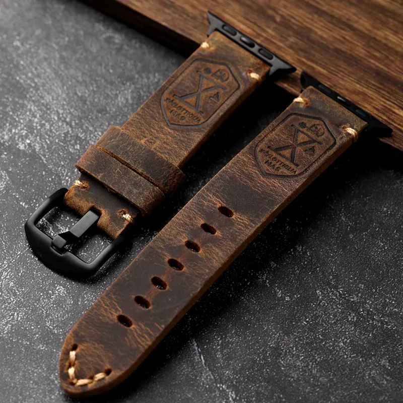 Handgefertigtes Armband aus echtem Rindsleder für Apple Watch