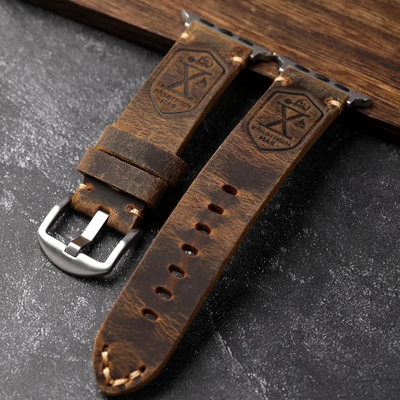 Handgefertigtes Armband aus echtem Rindsleder für Apple Watch