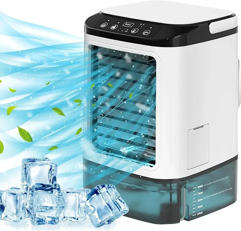 Skanto Tragbarer Klimaanlagen-Ventilator für den Schreibtisch, Dual-Spray, Ultraschall-Zerstäubung, 3 Geschwindigkeiten, leiser Luftkühler, Nachtlicht, elektrischer Ventilator für Zuhause | Skanto