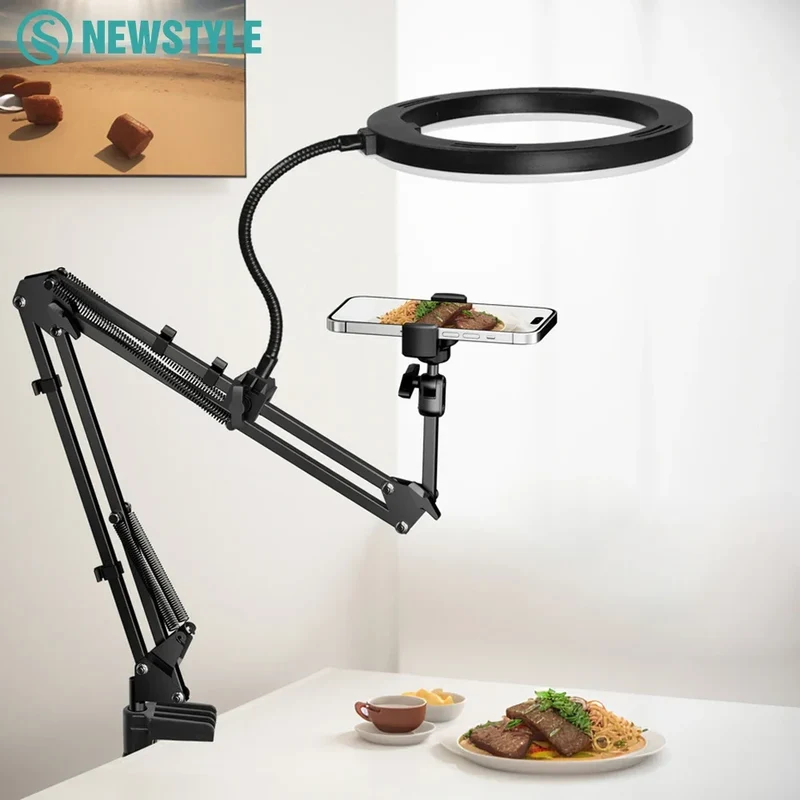 Skanto | LumiFlex LED-Ringlicht mit flexiblem Arm & Handyhalter | 3 Lichtfarben & USB-Anschluss | Perfekt für Livestream, Video & Selfie