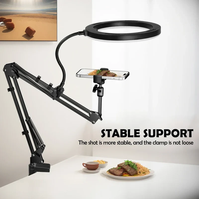 Skanto | LumiFlex LED-Ringlicht mit flexiblem Arm & Handyhalter | 3 Lichtfarben & USB-Anschluss | Perfekt für Livestream, Video & Selfie