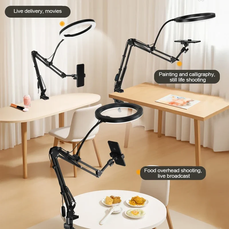 Skanto | LumiFlex LED-Ringlicht mit flexiblem Arm & Handyhalter | 3 Lichtfarben & USB-Anschluss | Perfekt für Livestream, Video & Selfie