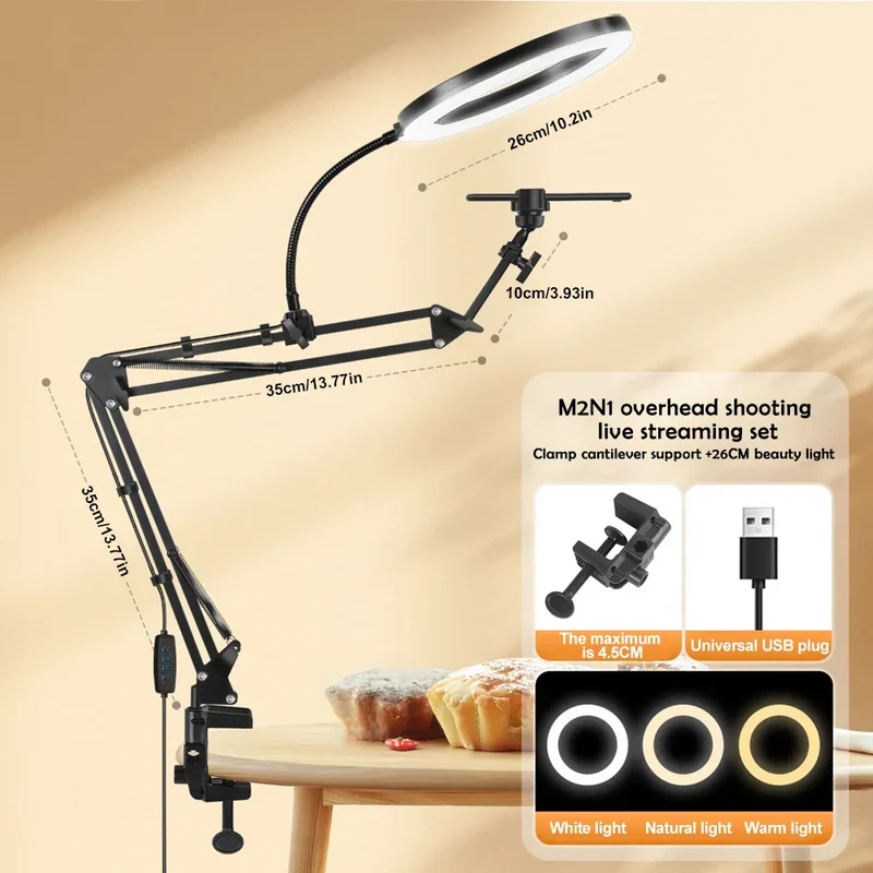 Skanto | LumiFlex LED-Ringlicht mit flexiblem Arm & Handyhalter | 3 Lichtfarben & USB-Anschluss | Perfekt für Livestream, Video & Selfie