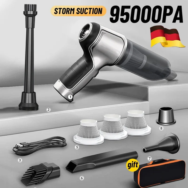 Kabelloser Auto-Staubsauger mit 95.000 Pa Saugkraft – Leicht & Leise