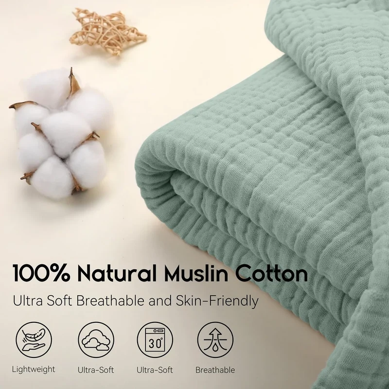 Skanto | CottonBreeze | Musselin-Decke 100% Baumwolle | 6-lagig, Atmungsaktiv & Leicht | Für Sofa & Bett