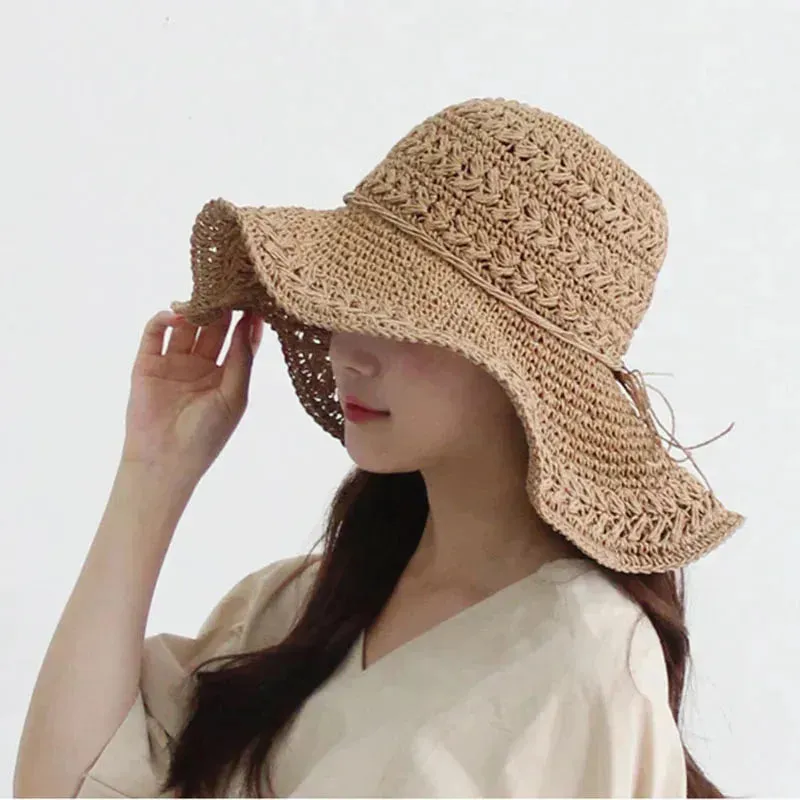 Damen Sonnenhut – Leichter Retro-Stroh-Strandhut | Ideal für Sommer und Urlaub | Skanto