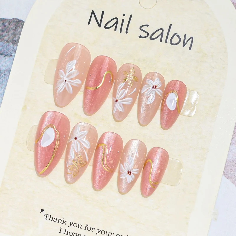 Künstlerisches Press-On-Nagelset mit Kirschblütenmuster Brehn