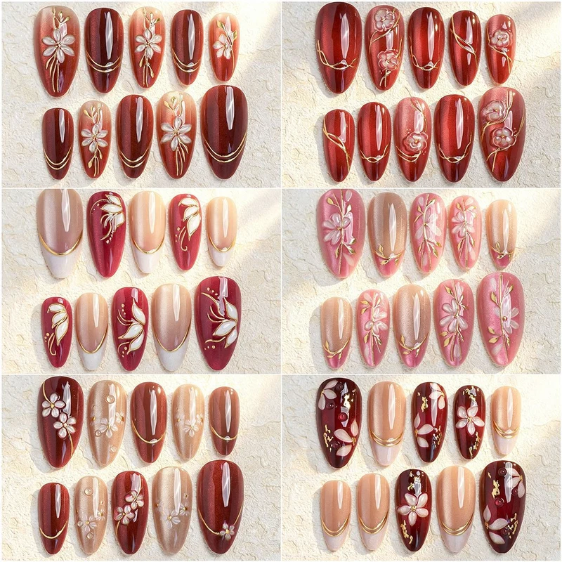 Künstlerisches Press-On-Nagelset mit Kirschblütenmuster Brehn