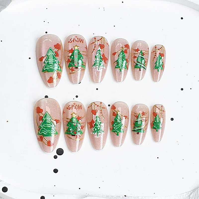 Künstlerisches Press-On-Nagelset mit Kirschblütenmuster Brehn