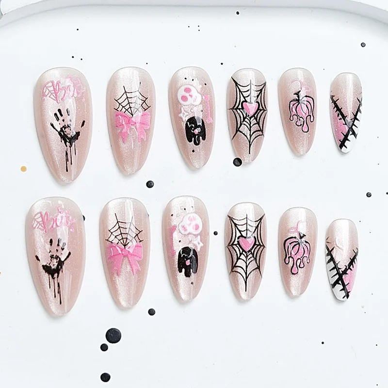 Künstlerisches Press-On-Nagelset mit Kirschblütenmuster Brehn