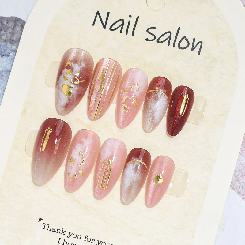 Künstlerisches Press-On-Nagelset mit Kirschblütenmuster Brehn