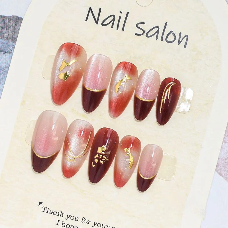 Künstlerisches Press-On-Nagelset mit Kirschblütenmuster Brehn