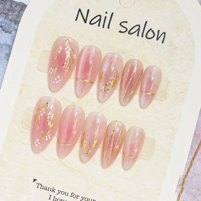 Künstlerisches Press-On-Nagelset mit Kirschblütenmuster Brehn
