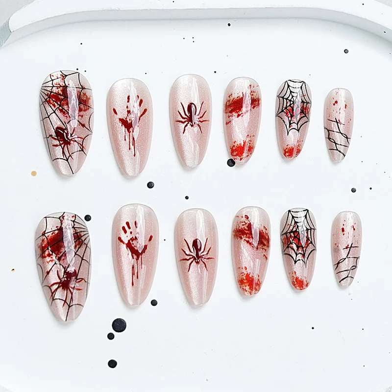 Künstlerisches Press-On-Nagelset mit Kirschblütenmuster Brehn