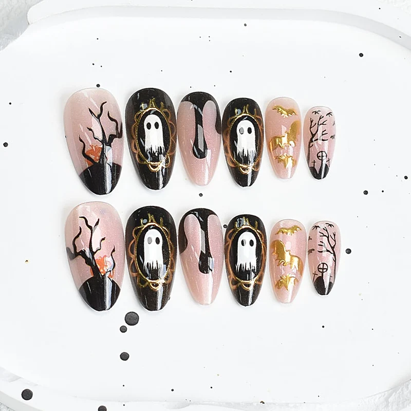 Künstlerisches Press-On-Nagelset mit Kirschblütenmuster Brehn