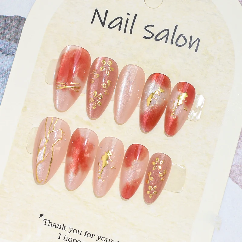 Künstlerisches Press-On-Nagelset mit Kirschblütenmuster Brehn