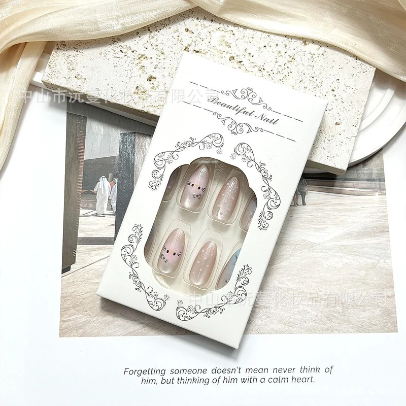 Künstlerisches katzenmotiviertes Press-On Nagelset Brehn