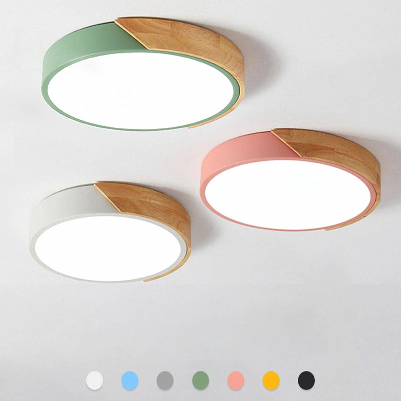 Minimalistische runde LED-Deckenleuchte mit Holzdekor – Modernes Design, dimmbar | Skanto