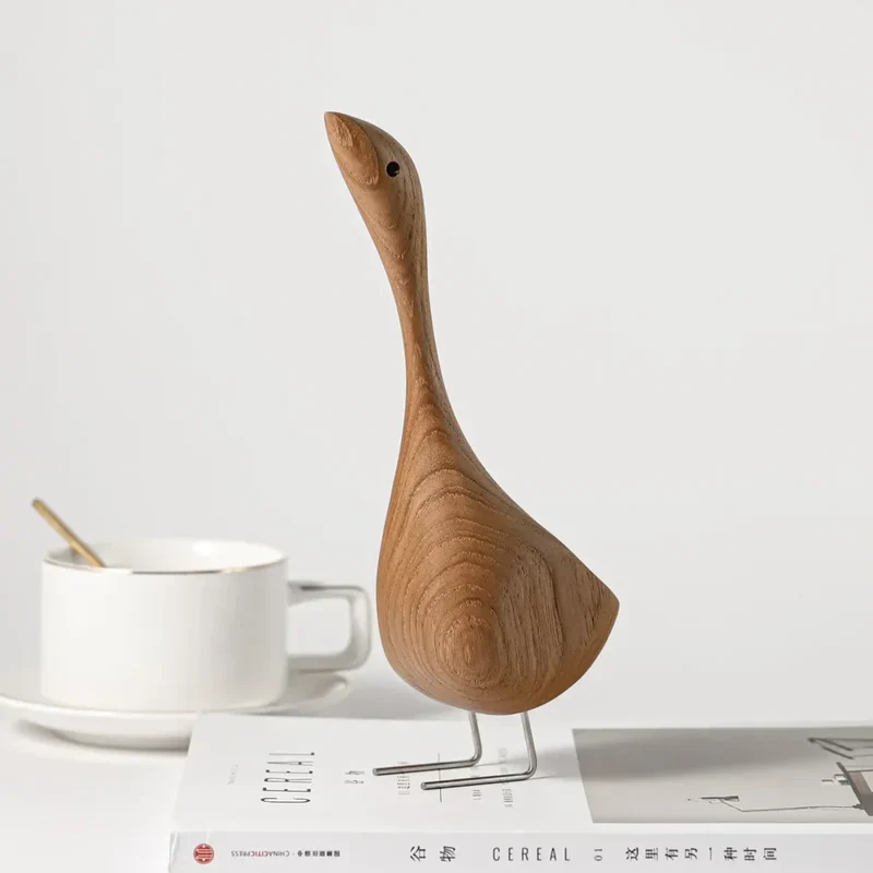 Skanto | Nordische Holzgansfiguren Abstrakte Teakholzskulptur Liebespaarfiguren Natürliche Tierornamente für die Heimdekoration
