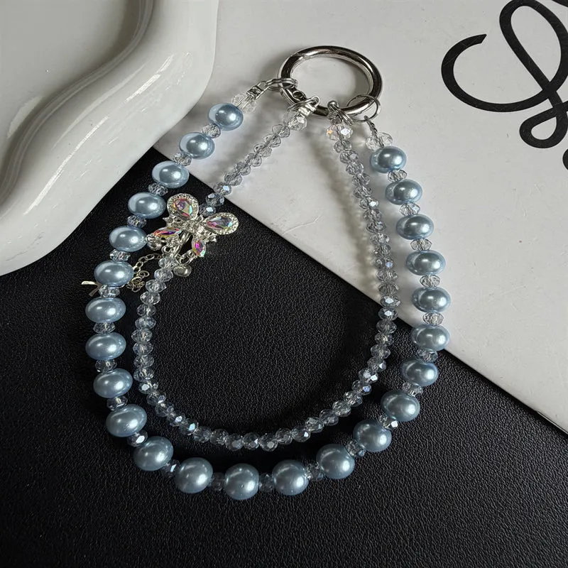 Elegante Perlen- und Kristall-Anhänger Telefon-Lanyard Brehn
