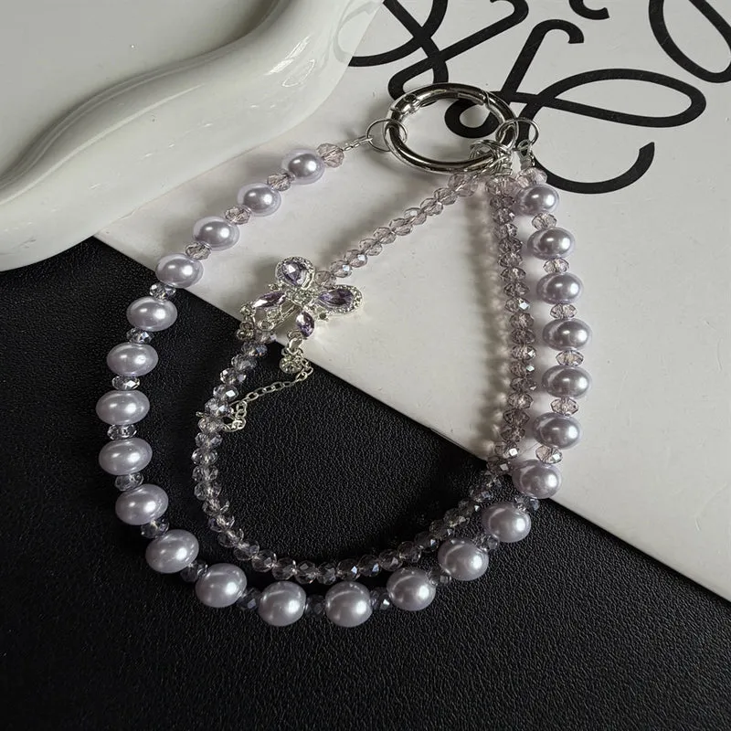 Elegante Perlen- und Kristall-Anhänger Telefon-Lanyard Brehn
