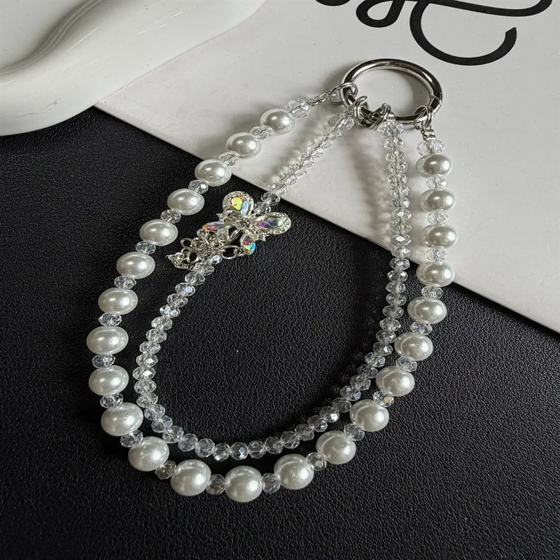 Elegante Perlen- und Kristall-Anhänger Telefon-Lanyard Brehn