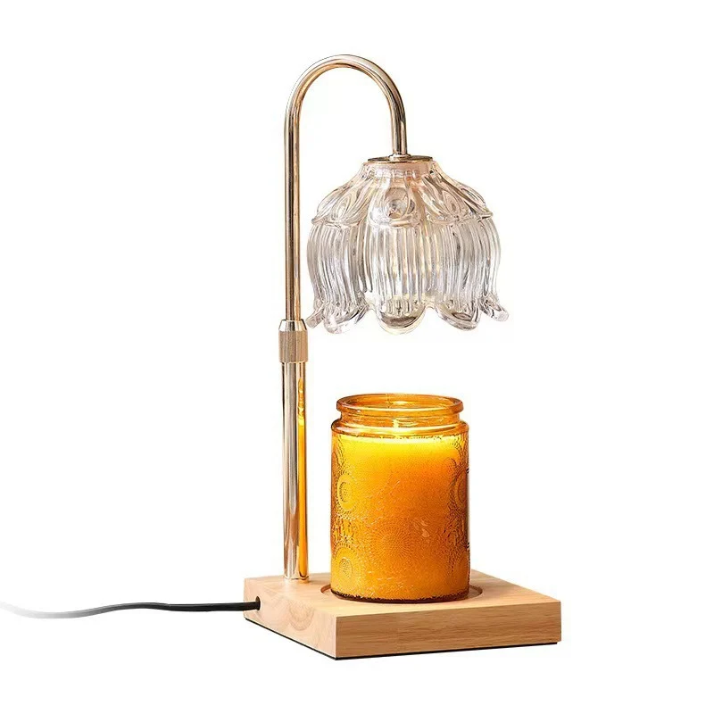 Holz-Aromawachs-Schmelzleuchte mit Glaseinsatz
