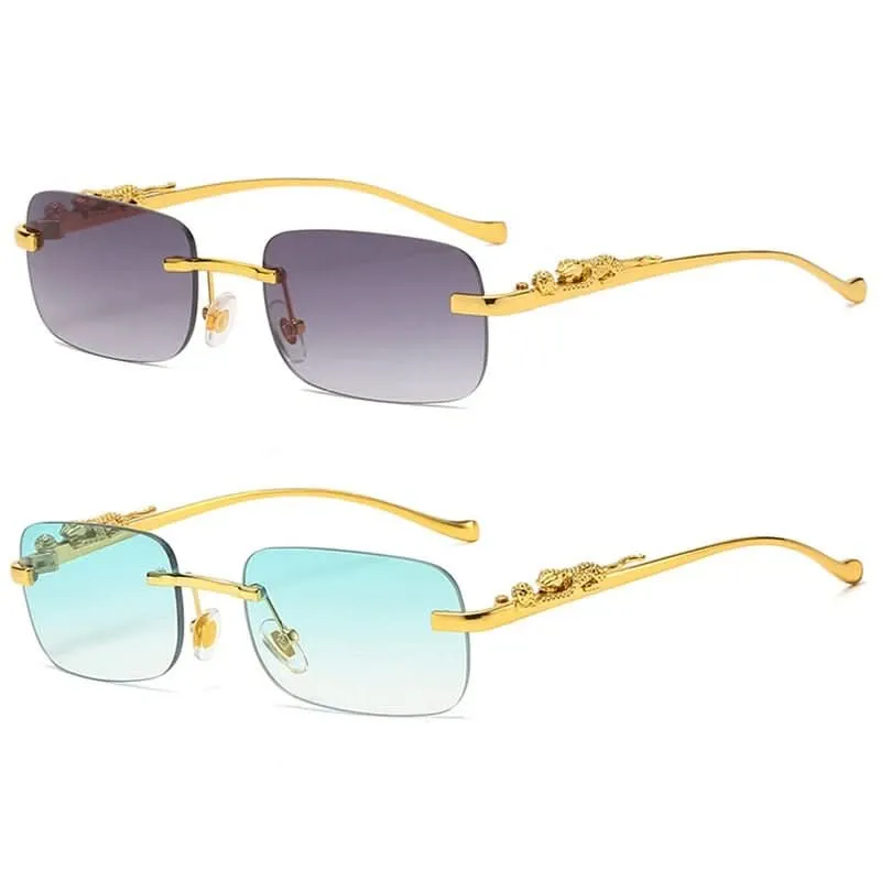 Skanto | Randlose Sonnenbrille mit Leopardenkopf-Design und UV400-Schutz