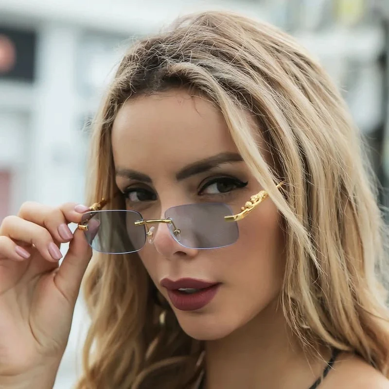 Skanto | Randlose Sonnenbrille mit Leopardenkopf-Design und UV400-Schutz