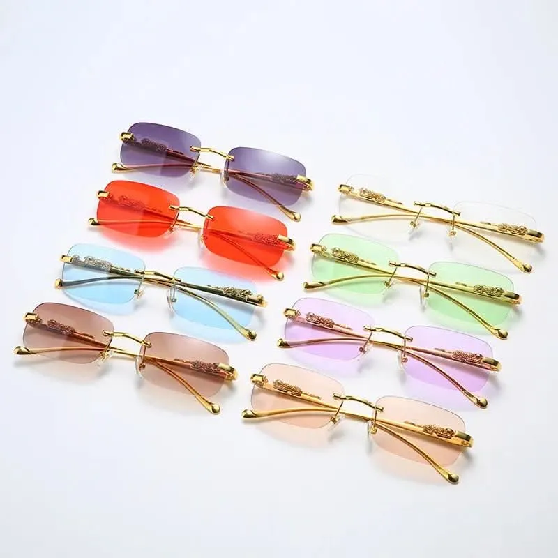 Skanto | Randlose Sonnenbrille mit Leopardenkopf-Design und UV400-Schutz